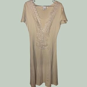 Vintage Styleworks Cream Lace Applique V-Neck Knit Midi Dress Womens Size 8